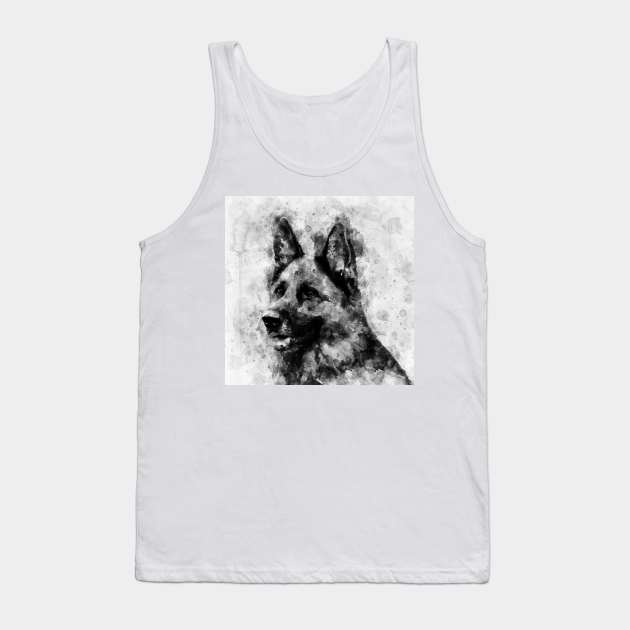 German Shepherd Dog Black and White Watercolor 04 Tank Top by SPJE Illustration Photography